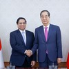 Thủ tướng Phạm Minh Chính và Thủ tướng Han Duck Soo. (Ảnh: Nhật Bắc)