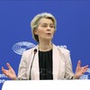 Chủ tịch Ủy ban châu Âu Ursula von der Leyen phát biểu tại Strasbourg, Pháp. Ảnh: THX/TTXVN