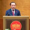 Bộ trưởng Bộ Khoa học và Công nghệ Vũ Hải Quân trình bày dự thảo Luật Bưu chính (sửa đổi) trước Quốc hội sáng 17/10.
