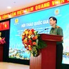 PGS.TS. Trung tướng Trịnh Ngọc Quyên, Giám đốc Học viện An ninh phát biểu tại Hội thảo. (Ảnh Duy Thăng: HVAN). 