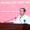 Bí thư Thành ủy Hà Nội Trần Đức Thắng phát biểu tại hội nghị. Ảnh: Quang Thái.