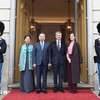 Tổng Bí thư, Chủ tịch nước Tô Lâm và Phu nhân Ngô Phương Ly cùng Nhà Vua Đan Mạch Frederik X và Hoàng hậu Mary chụp ảnh chung tại Lễ tiễn. (Ảnh: Thống Nhất/TTXVN) ​