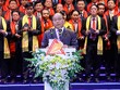 Phó Thủ tướng Nguyễn Xuân Phúc phát biểu chúc mừng 200 doanh nghiệp đạt Giải thưởng Sao Vàng đất Việt 2015. Ảnh: Chí Cường
