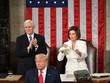 Bà Pelosi cũng như nhiều nghị sĩ đảng Dân chủ tỏ thái độ không hài lòng với Thông điệp Liên bang của Tổng thống Trump. Ảnh: AFP.