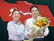 Ông Nguyễn Khắc Định, Bí thư Tỉnh ủy Khánh Hòa (trái) chúc mừng ông Nguyễn Khắc Toàn được bầu làm Phó Bí thư thường trực Tỉnh ủy. Ảnh: VOV.