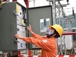 Nhân viên EVNHANOI kiểm tra tình trạng vận hành của thiết bị điện. (Ảnh: PV/Vietnam+).