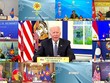 Tổng thống Mỹ Joe Biden (giữa) dự Hội nghị cấp cao ASEAN-Mỹ lần thứ 9 theo hình thức trực tuyến, ngày 26/10/2021. (Ảnh: AFP/TTXVN)