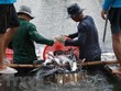 Thu hoạch cá tra cung cấp cho nhà máy chế biến phục vụ xuất khẩu tại hộ nông dân nuôi liên kết với doanh nghiệp ở xã Bình Hoà, huyện Châu Thành (An Giang). (Ảnh: Vũ Sinh/TTXVN)