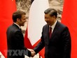 Chủ tịch Trung Quốc Tập Cận Bình (phải) trong cuộc hội đàm với Tổng thống Pháp Emmanuel Macron đang ở thăm Bắc Kinh, ngày 6/4/2023. (Ảnh: AFP/TTXVN).