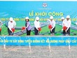 Lãnh đạo TP. Hà Nội và các đại biểu thực hiện nghi thức khởi công Dự án đầu tư xây dựng tuyến đường kết nối đường Pháp Vân - Cầu Giẽ với đường Vành đai 3.