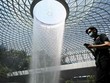 Hành khách di chuyển qua khu vực thác nước Rain Vortex tại sân bay Jewel Changi, Singapore ngày 27/2/2020. Ảnh tư liệu: AFP