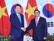 Thủ tướng Chính phủ Phạm Minh Chính tiếp Tổng thống Hàn Quốc Yoon Suk Yeol (Ảnh: TTXVN) 