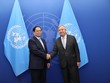 Thủ tướng Phạm Minh Chính gặp Tổng Thư ký Liên Hợp Quốc Antonio Guterres tại Trụ sở Liên hợp quốc. (Ảnh: Nhật Bắc)