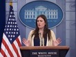 Sarah Huckabee Sanders, phó thư ký báo chí Nhà Trắng, trong cuộc họp báo hôm 10/5. Ảnh: ITV