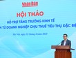 Ông Lê Quốc Minh, Ủy viên Trung ương Đảng, Tổng Biên tập Báo Nhân Dân, Phó Trưởng ban Tuyên giáo và Dân vận Trung ương, Chủ tịch Hội Nhà báo Việt Nam phát biểu tại Hội thảo.