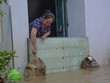 Người dân chặn khỏi nước ngập vào nhà. (Ảnh: Xuân Tư/TTXVN).