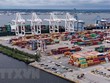 Bốc dỡ hàng tại cảng container ở Baltimore, Maryland (Mỹ). (Nguồn: AFP/TTXVN).