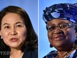 Bộ trưởng Thương mại Hàn Quốc Yoo Myung-hee (trái) tại Geneva (Thụy Sĩ) ngày 16/7/2020 và Cựu Bộ trưởng Tài chính Nigeria Ngozi Okonjo-Iweala tại Geneva ngày 15/7/2020. (Ảnh: AFP/TTXVN).