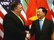 Phó Thủ tướng, Bộ trưởng Bộ Ngoại giao Phạm Bình Minh bắt tay Ngoại trưởng Hoa Kỳ Michael Richard Pompeo khi ông Pompeo có chuyến thăm chính thức Việt Nam hồi tháng 7/2018.