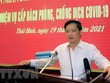 Ông Nguyễn Khắc Thận, Chủ tịch Ủy ban Nhân dân tỉnh, Trưởng ban Chỉ đạo phòng, chống COVID-19 tỉnh Thái Bình phát biểu tại cuộc họp. (Ảnh: Thế Duyệt/TTXVN).