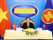 Bộ trưởng Bộ Ngoại giao Bùi Thanh Sơn tham dự Hội nghị Bộ trưởng Ngoại giao ASEAN lần thứ 54 (AMM 54) theo hình thức trực tuyến. (Ảnh: Phạm Kiên/TTXVN).