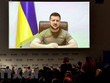 Tổng thống Ukraine Volodymyr Zelensky trong bài phát biểu qua video được gửi tới hội nghị quốc tế Diễn đàn Doha ở Qatar. (Ảnh: AFP/TTXVN).