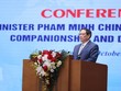 Thủ tướng Phạm Minh Chính phát biểu kết luận Hội nghị gặp mặt cộng đồng doanh nghiệp đầu tư nước ngoài. (Ảnh: Nhật Bắc).