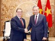 Tổng Bí thư Tô Lâm tiếp thân mật đồng chí Bruno Rodríguez Parrilla, Đặc phái viên Đảng Cộng sản Cuba, Nhà nước Cộng hòa Cuba, Ủy viên Bộ Chính trị, Bộ trưởng Ngoại giao Cuba. (Ảnh: TTXVN)