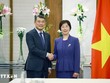 Thủ tướng Lê Minh Hưng tiếp bà Trâu Gia Di, Chủ tịch Ngân hàng Đầu tư Cơ sở hạ tầng Châu Á (AIIB). (Ảnh: Dương Giang/TTXVN)