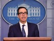 Bộ trưởng Tài chính Mỹ Steven Mnuchin tại cuộc họp báo hôm 16/10. Ảnh: AFP.