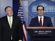 Bộ trưởng Tài chính Mỹ Steven Mnuchin  và Ngoại trưởng Mỹ Mike Pompeo trong buổi họp báo tại Nhà Trắng hôm 10/1. Ảnh: AP.