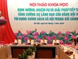 Chủ trì hội thảo (từ bên trái sang): ông Lê Văn Lợi, Phó giám đốc Học viện Chính trị Quốc gia Hồ Chí Minh; ông Nguyễn Hồng Sơn, Phó Trưởng Ban Kinh tế Trung ương; ông Đào Minh Tú, Ủy viên HĐQT NHCSXH, Phó Thống đốc Thường trực Ngân hàng Nhà nước Việt Nam; ông Dương Quyết Thắng, Ủy viên HĐQT, Tổng giám đốc NHCSXH