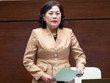 Thống đốc Ngân hàng Nhà nước Nguyễn Thị Hồng phát biểu giải trình ý kiến đại biểu Quốc hội về dự án Luật Các tổ chức tín dụng chiều 23/11 (Ảnh: Quochoi.vn)