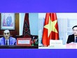 Chủ tịch Quốc hội Vương Đình Huệ đã có cuộc hội đàm trực tuyến với Chủ tịch Hạ viện Morocco Habib El Malki (Ảnh TTXVN).