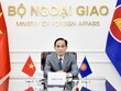 Đồng chí Lê Hoài Trung, Ủy viên Bộ Chính trị, Bộ trưởng Bộ Ngoại giao dẫn đầu Đoàn Việt Nam tham dự cuộc họp.