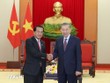 Tổng Bí thư, Chủ tịch nước Tô Lâm tiếp đồng chí Vanhxay Phongsavanh, Ủy viên Bộ Chính trị, Bí thư Trung ương Đảng, Chủ nhiệm Ban Kiểm tra Trung ương, Tổng Thanh tra Nhà nước, Trưởng Ban Phòng chống tham nhũng Trung ương Lào. (Ảnh: Thống Nhất/TTXVN)