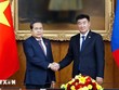 Chủ tịch Quốc hội Trần Thanh Mẫn hội đàm với Chủ tịch Quốc hội Mông Cổ Sandag Byambatsogt. (Ảnh: Doãn Tấn/TTXVN)