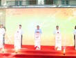 Phó Bí thư Thành ủy Hà Nội Nguyễn Văn Phong cùng các đại biểu bấm nút khởi công Dự án Xây dựng Trung tâm Công nghiệp văn hóa. Ảnh: Thanh Hải