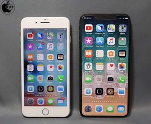 Mô hình iPhone 8 đặt cạnh iPhone 7s và iPhone 7s Plus
