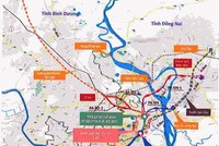 Bản đồ vị trí nghiên cứu kéo dài tuyến metro Bến Thành - Suối Tiên. Ảnh: BQL Đường sắt đô thị TP HCM.