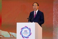 Chủ tịch nước Trần Đại Quang phát biểu tại phiên khai mạc CEO Summit 2017. Ảnh: Quỳnh Trần.