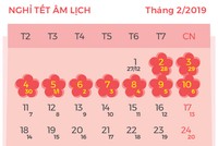 Dự kiến lịch nghỉ Tết âm lịch 2019 đang được Bộ Lao động lấy ý kiến. Đồ họa: Tiến Thành.