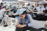 Sản xuất hàng dệt may xuất khẩu. (Ảnh: Đỗ Phương Anh/TTXVN).