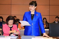 Đại biểu Quốc hội TP Hà Nội - doanh nhân Nguyễn Thị Nguyệt Hường phát biểu trong một phiên họp tại kỳ họp thứ mười, Quốc hội khóa XIII. Ảnh: Doãn Tấn