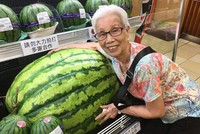 Quả dưa có trọng lượng khoảng 40kg. Nhiều khách hàng thích thú với quả dưa khổng lồ