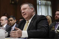 Ngoại trưởng Mỹ Mike Pompeo trong cuộc họp hôm 24/5. Ảnh: AP.