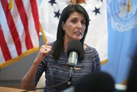 Đại sứ Haley phát biểu tại phiên họp của Liên Hợp Quốc tháng 6/2018. Ảnh: Politico.
