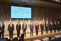 Bộ trưởng 11 nước thành viên CPTPP tham dự phiên họp đầu tiên của Hội đồng CPTPP tại Tokyo ngày 19/1.Ảnh: TG&VN.