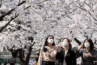 Người dân đeo khẩu trang phòng dịch COVID-19 tại Daegu, Hàn Quốc ngày 24/3 vừa qua. (Ảnh: THX/TTXVN).