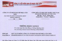 CTCP Bao bì Nhựa Tân Tiến thông báo triệu tập ĐHCĐ thường niên 2016